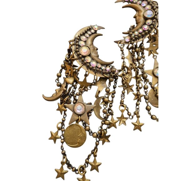 Vintage Jack Smile Signed Moon & Star Chain Clip Earrings (A9489) - Picture 5 of 6